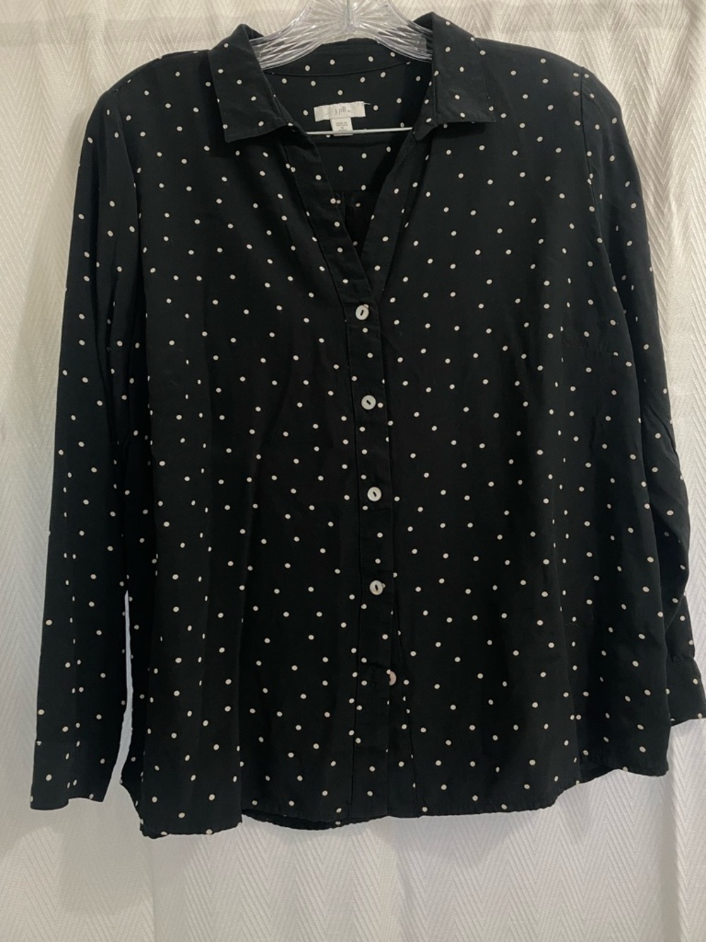 J. Jill Black Button-Front Blouse with White Polka Dots